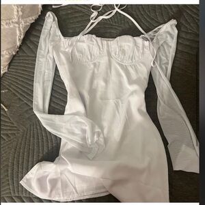 Princess Polly DYER SHEER SLEEVE MINI DRESS WHITE LOW IMPACT